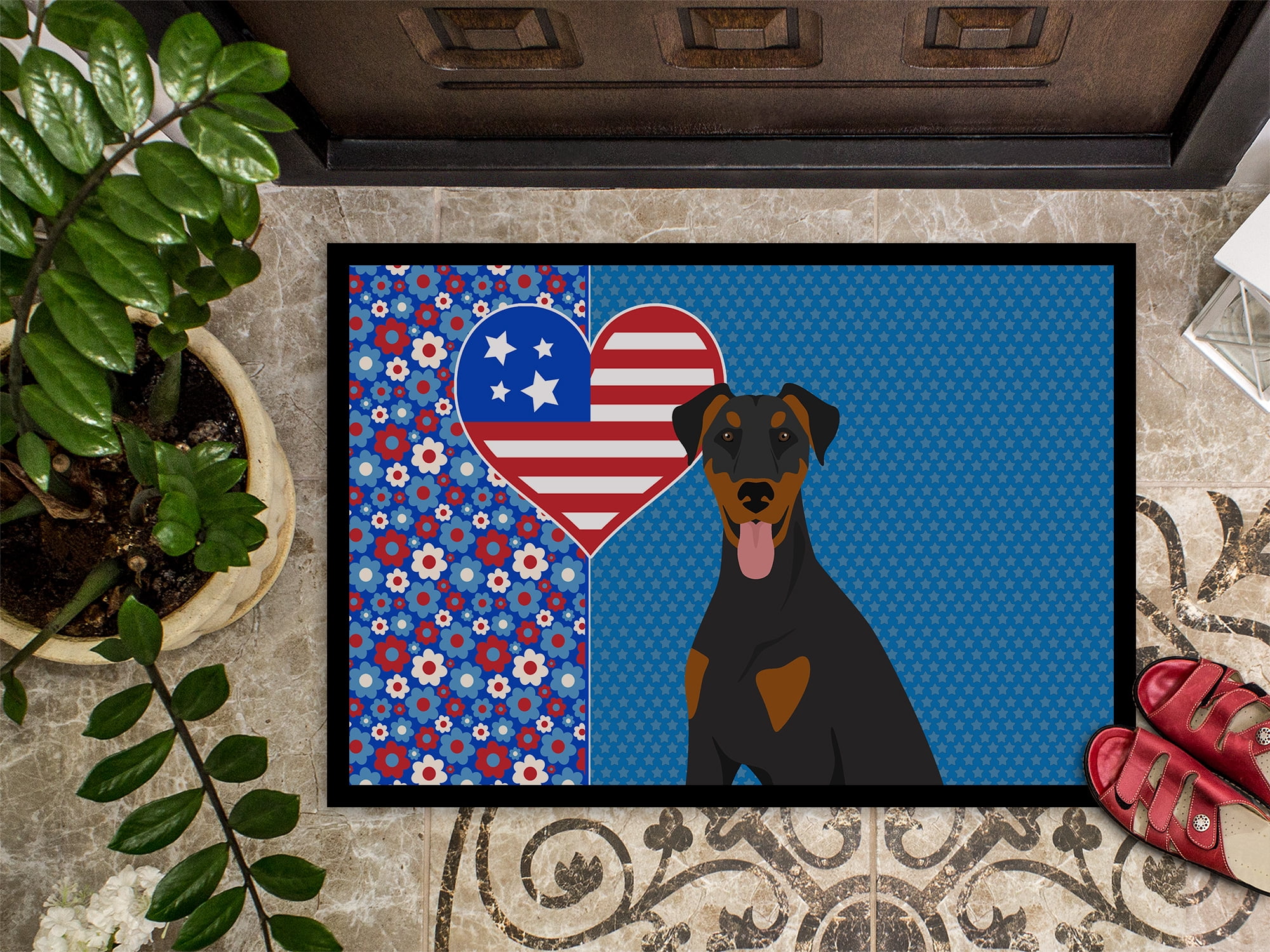 Natural Ear Black and Tan Doberman Pinscher USA American Indoor or Outdoor Mat 24x36