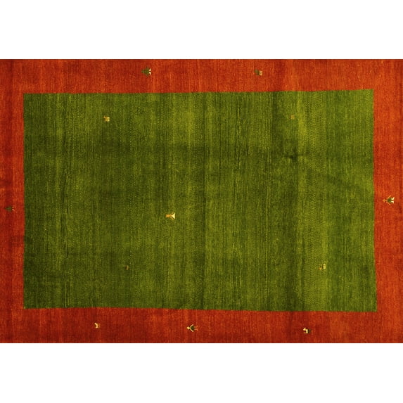 Ahgly Company Machine Washable Indoor Rectangle Abstract Yellow Contemporary Area Rugs, 4' x 6'