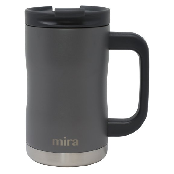 MIRA 14oz Coffee Mug with Handle & Screw on Lid, Stainless Steel Vacuum Insulated Tumbler, Gray