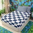 thumbnail image 2 of Meiyoeat Geometric Grid Zipper Queen Comforter Set With Fitted Sheet and 2 Pillowcases,Navy Blue White, 2 of 5