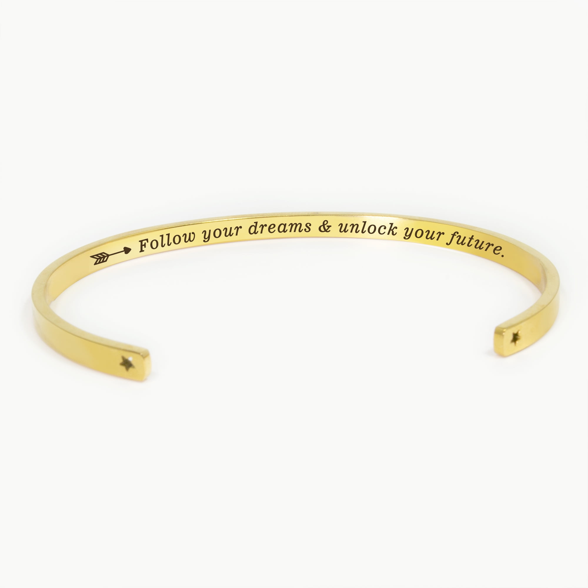 "Follow your dreams…" Gold Stainless Steel Graduation Theme Hidden Message Gift for Her Cuff Bracelet with Gift Set