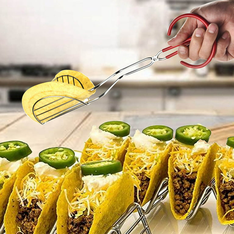 Wovilon Shell-Maker Press,Tortilla Fryer Tongs Taco Holders Stainless Steel  Tortilla Crust V-Shaped Setting Clip Potato Chip Holder Taco Tongs With