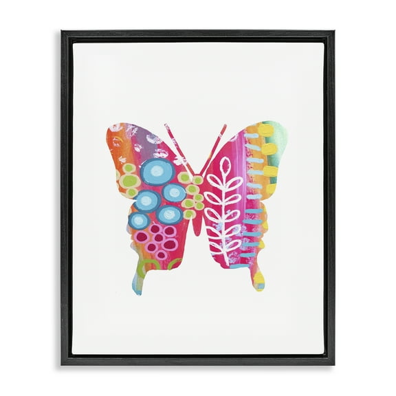 Stupell Industries Pink Florals Butterfly Animals & Insects Painting Black Floater Framed Art Print Wall Art, 17 x 21