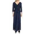 thumbnail image 2 of ALEX EVENINGS Womens Navy Lace Zippered Sequined Scalloped Lined Floral 3/4 Sleeve Crew Neck Full-Length Evening Gown Dress 6, 2 of 7