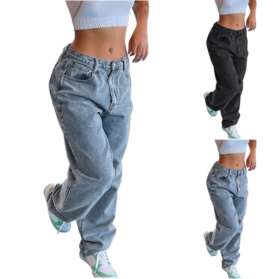 Yourumao Baggy Jeans for Women Wash High Elastic Waisted Wide Leg Jeans Loose Denim Pants Streetwear Jean Trousers with Pocket