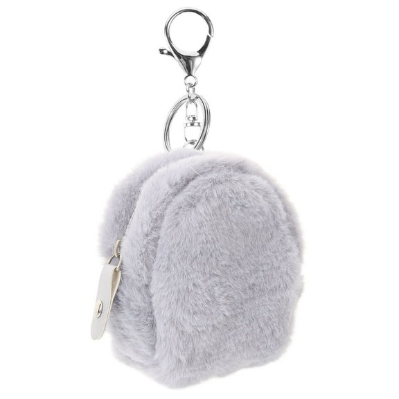 OUNONA Grey Plush Coin Purse Keychain Wallet for Ladies Small Change Pouch