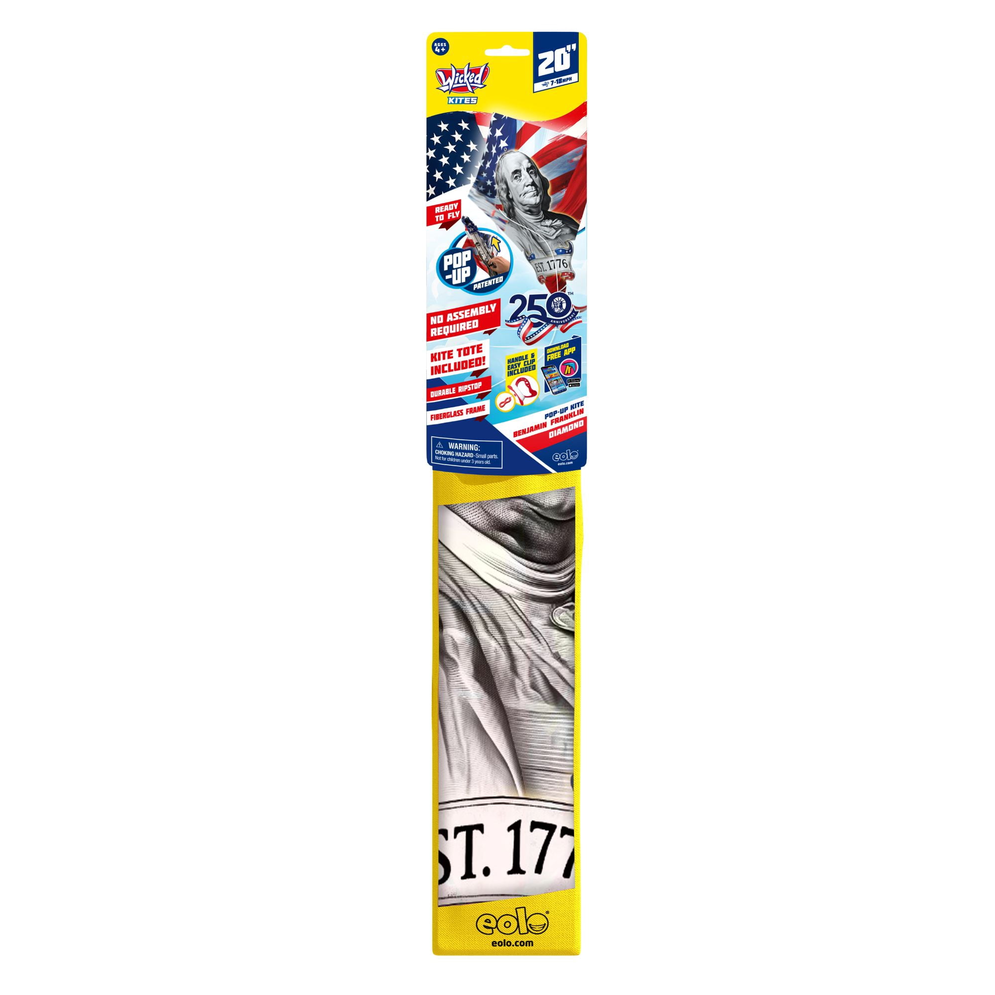 Wicked Kites Ready 2 Fly American Franklin Pop-Up Ripstop Diamond Kite for Kids