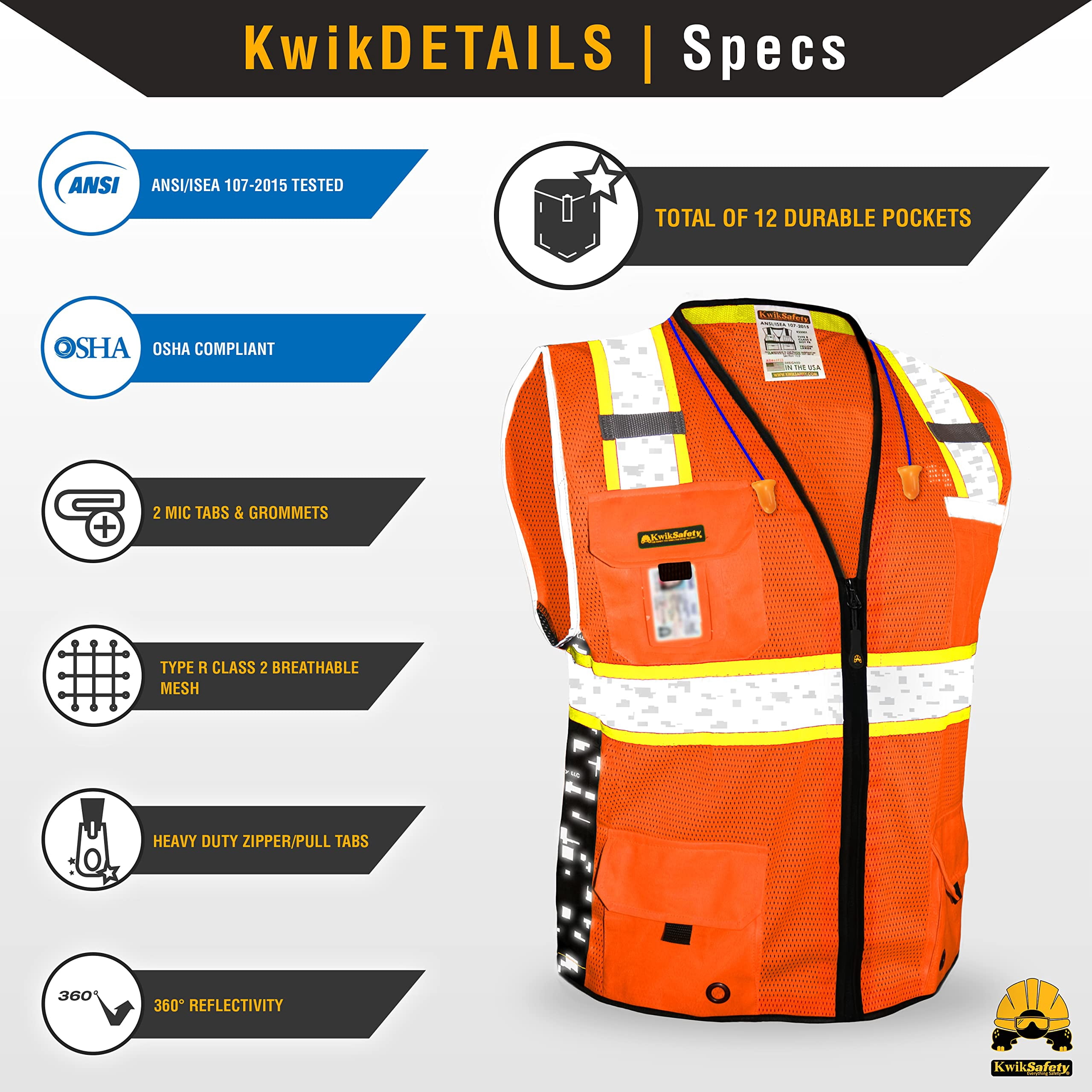 KwikSafety (Charlotte, NC) BIG KAHUNA DIGITAL Safety Vest (LIMITED EDITION) ANSI Class 2 OSHA Reflective High Visibility Heavy Duty Surveyor Construction Mesh Vis Zipper Men Work | Orange Extra Large