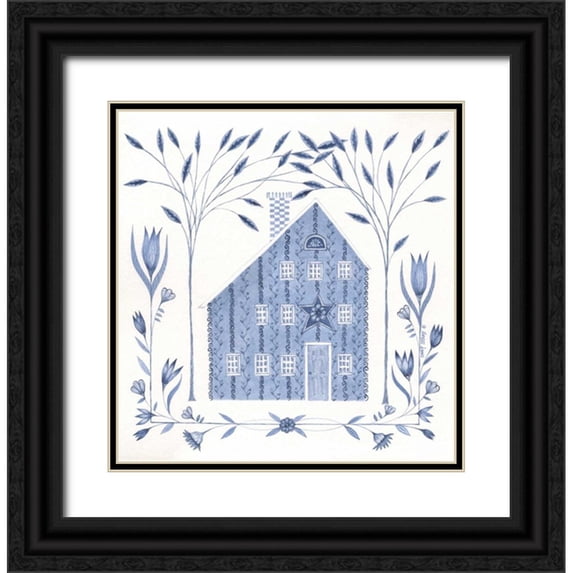 Shamp, Cindy 20x21 Black Ornate Wood Framed with Double Matting Museum Art Print Titled - Country Blue House III