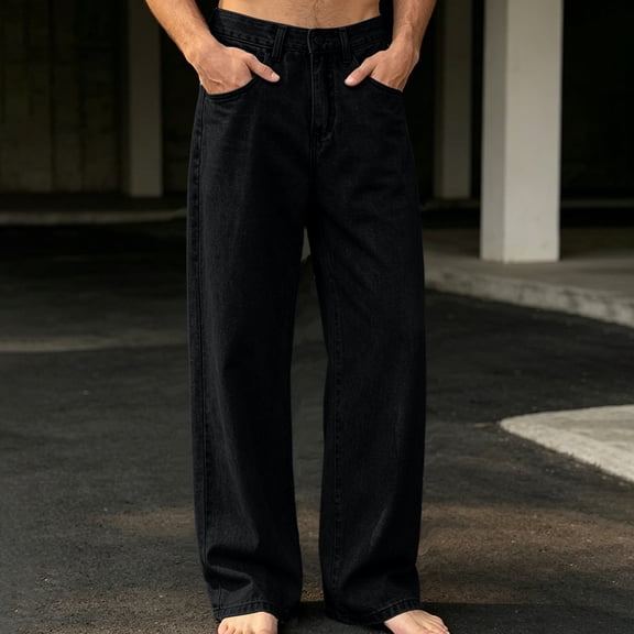 Frnrwgo Mens Women Jeans Loose Straight Wide Leg Drawstring Elastic Waist Casual Daily Denim Pants
