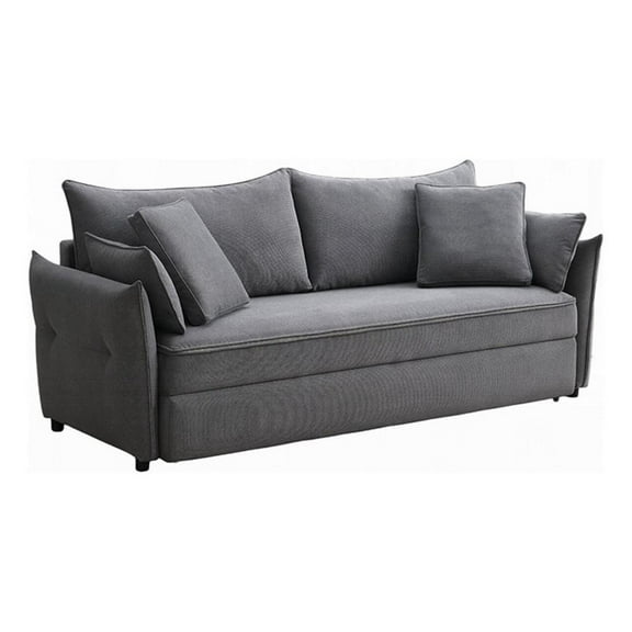 Leif Sofa with Full Size Pull Out Sleeper- 87 Inch Wood- Gray Fabric