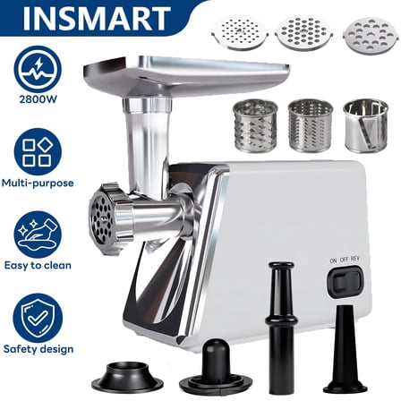INSMART Electric Meat Grinder,Stainless Steel Meat Grinder with Sausage Stuffer, Kubbe Kit and Vegetable Slicer,Heavy Duty Meat Mincer Machine for Kitchen