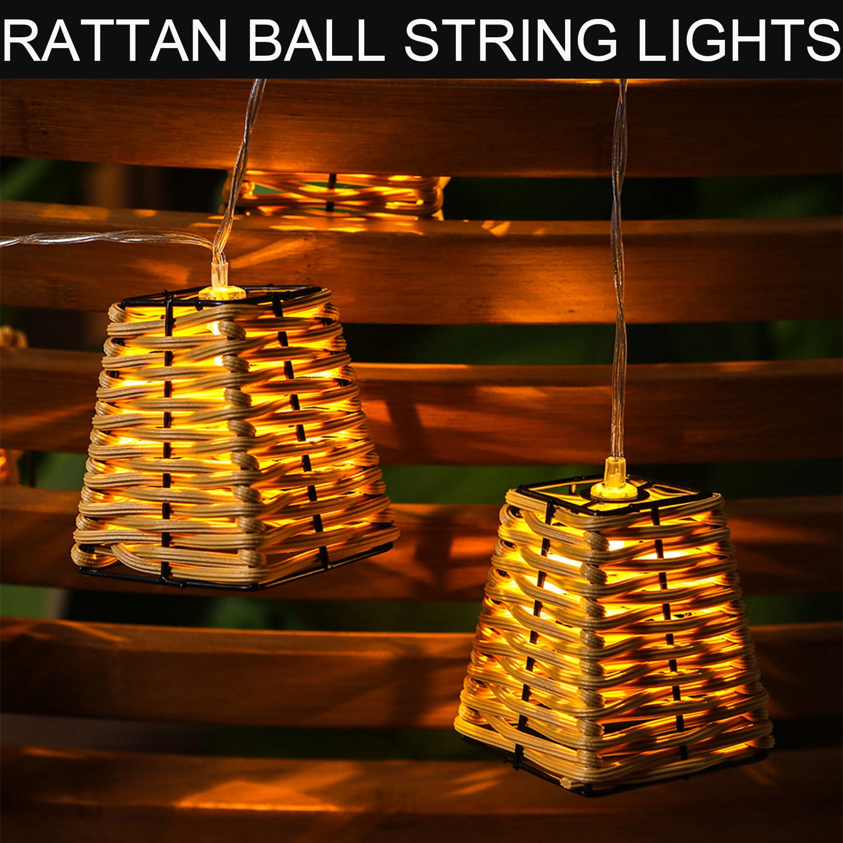 Rattan Ball String Lights Decorative Lantern String Lights - 10 Lights Globe Rattan Wicker Ball String Lights Indoor Outdoor Patio String Light for Home Pergola Porch Party Backyard