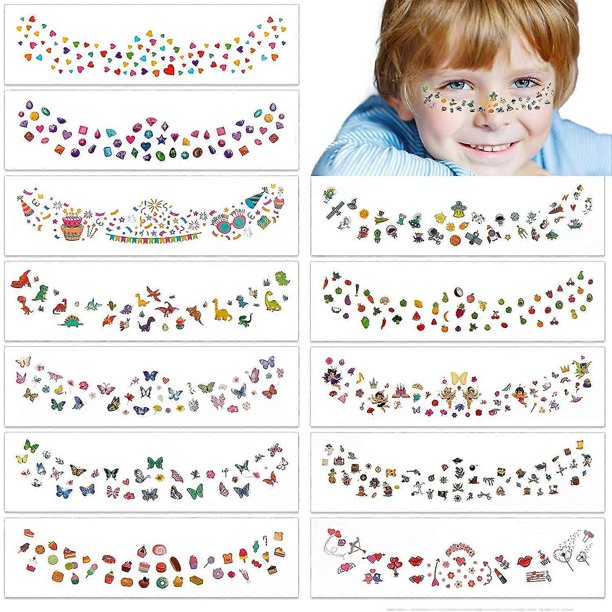 20 hojas de tatuajes de pecas en la cara para niños, tatuajes faciales temporales desechables, pegatinas de estilo animal con forma de mariposa, flor, corazón y fruta, calcomanías artísticas, acceso