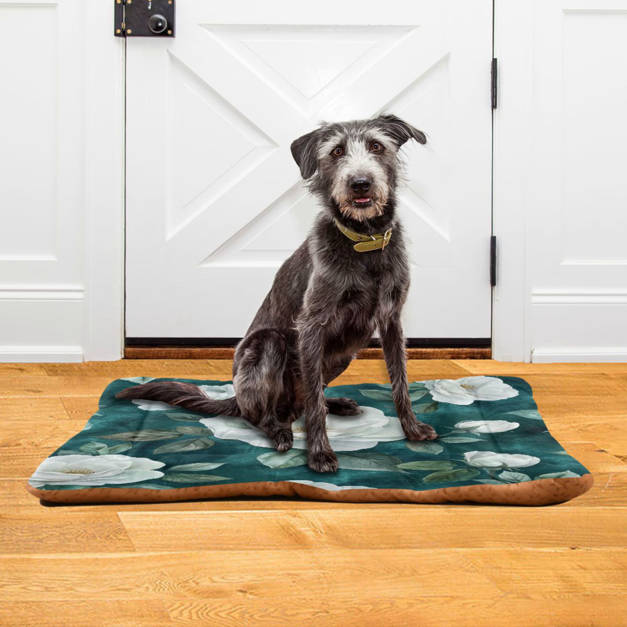 Qxltty Large White Roses Pattern Ped Pad Wear-resistant and Hard to Bite Through Sleeping Pad for Small Medium Large Dogs Winter Pet Bed 36×24in