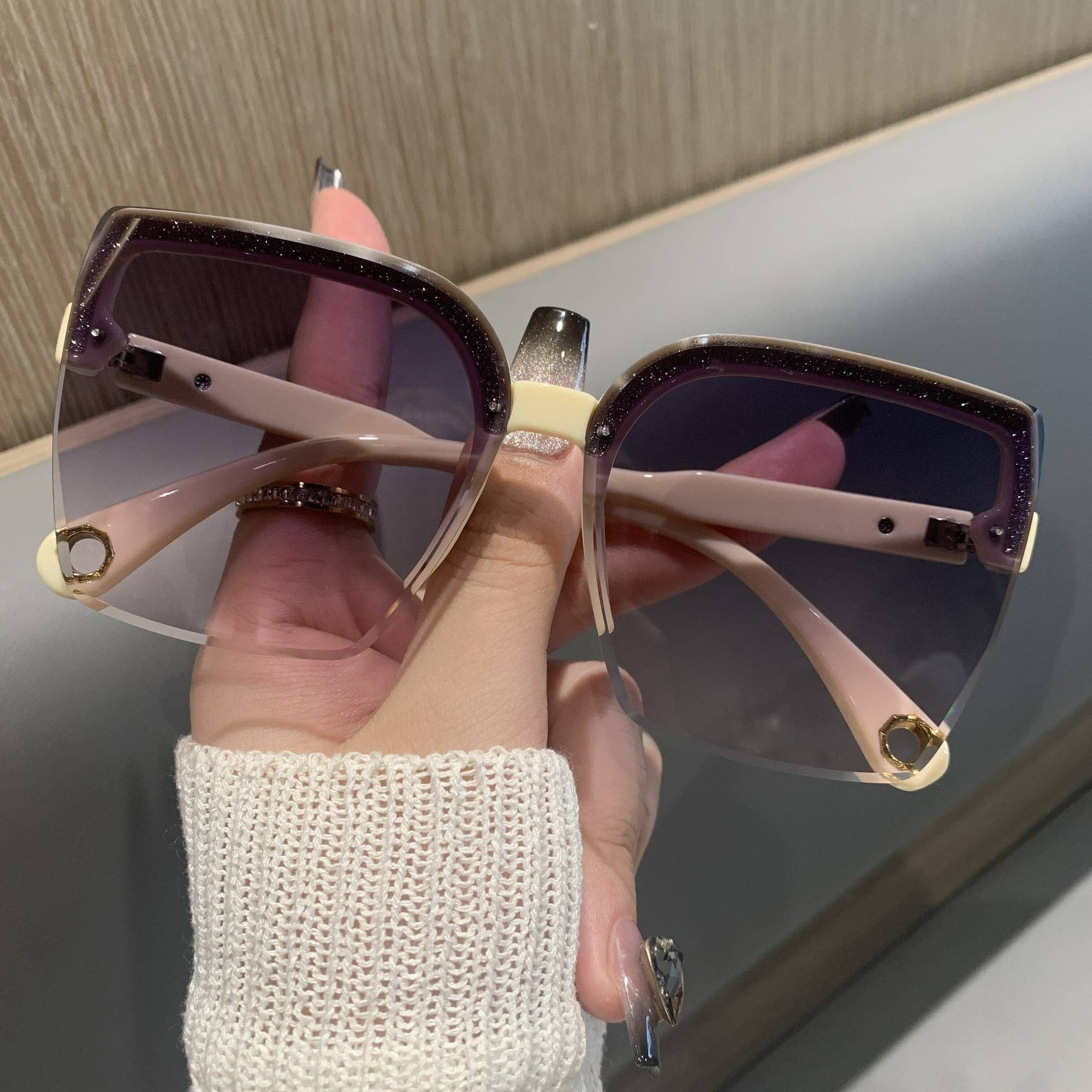 Gradient Cat Eye Sunglasses for Women and Men Oversized Semi Rimless Glasses with Hollow Out Earpiece and UV400 Protection Walmart