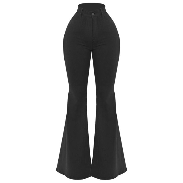 Gibobby Jeans dama Pantalones sueltos de mezclilla de pierna ancha de cintura alta informales acampanados para mujer(Negro,XL)