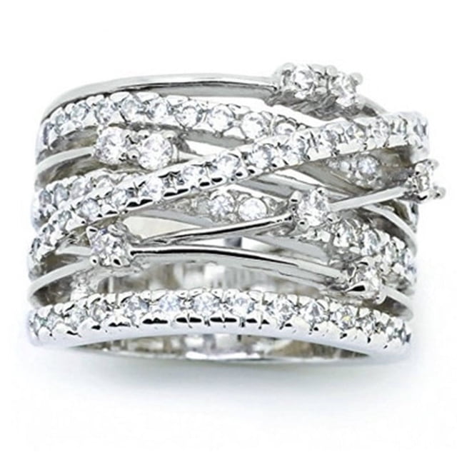 Anillo de circonita con microincrustaciones de diamantes brillantes Anillo de separación de colores cruzados creativo europeo y americano para mujeres