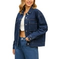 thumbnail image 4 of INSPIRE CHIC Women's Oversized Denim Button Down Chest Flap Pockets Jean Jacket M Dark Blue, 4 of 6