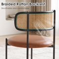 thumbnail image 3 of Farini Dining Chairs Set of 2, Modern PU Leather & Woven Rattan Kitchen Chairs with Metal Legs for Kitchen, Living Room, or Restaurant, Brown, 3 of 7