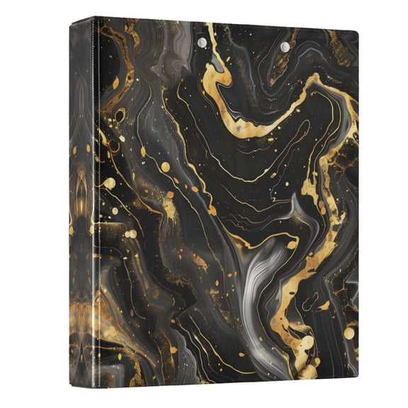 ALAZA Luxury Black & Gold Marble 3 Ring Binder 1.5 Inch Three Ring Office Binders w/ clipboard & 3 pockets, Hold 200 Sheets, 1 pc