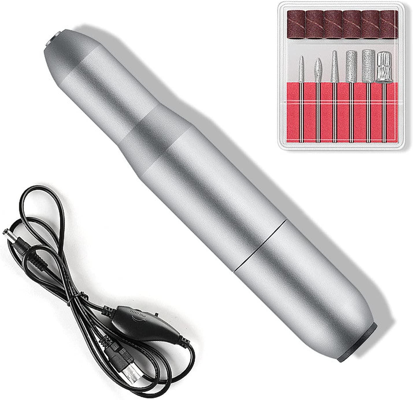 Wuluwala Professional 15000rpm USB Nail Polisher Portable Home Electric Nails Drill Pen Machine Set for Acrylic Nails Gel Nails with 12PCS Sanding Heads