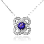 Created Blue Sapphire and White Topaz Sterling Silver Love Knot Necklace