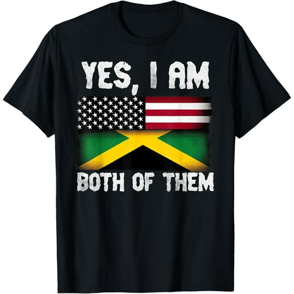 Half American Half Jamaican USA Flag Jamaica Heritage DNA T-ShirtMen and women, White Black T-shirt, size: Extra large S-875XL