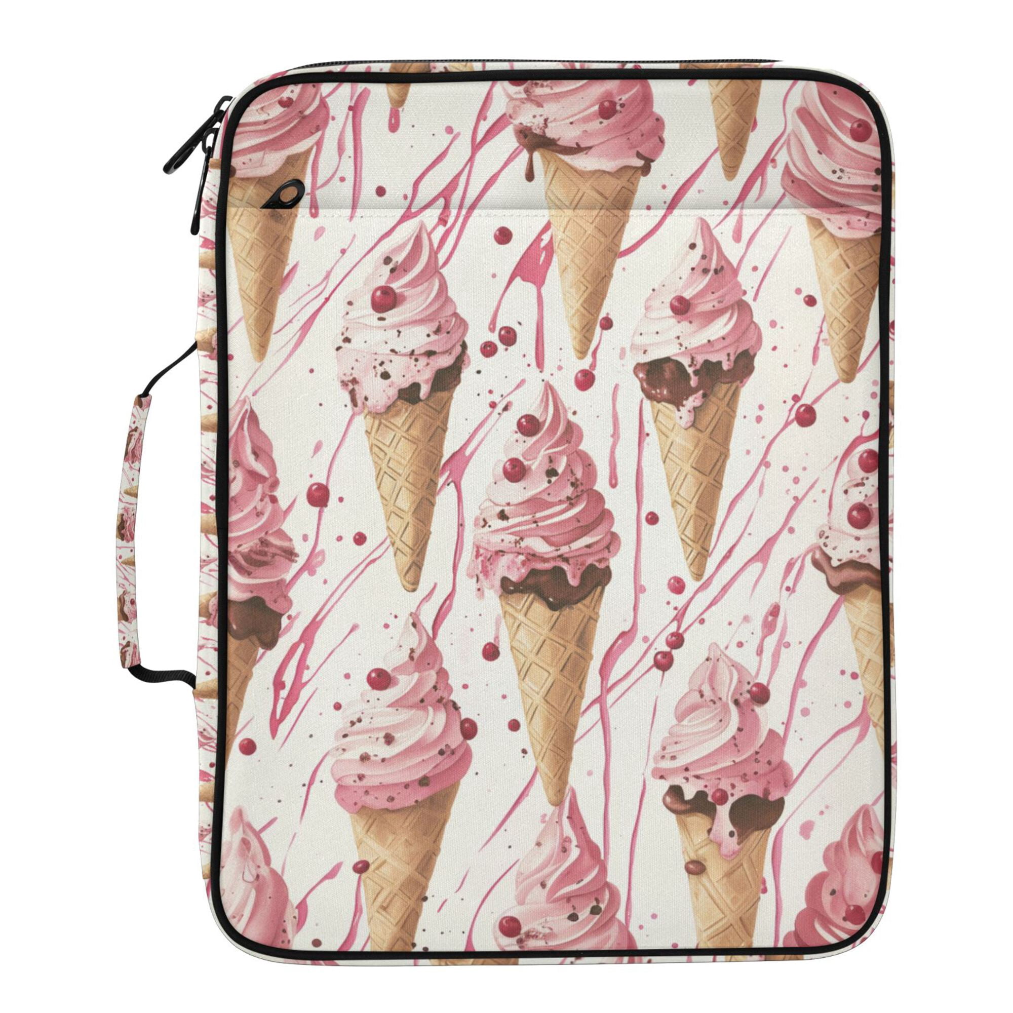 FORMRS Accordion File Folder A4 Size 7-Pocket Expanding Document Organizer Bag with 3 Ring Binder, Pink Ice Cream Pattern