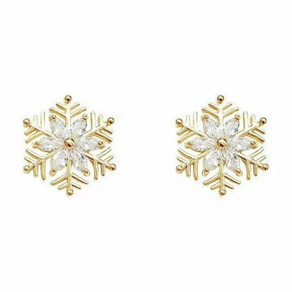 Christmas Gold Plated Crystal Snowflake Stud Earrings Women Charm Xmas Jewelry-default