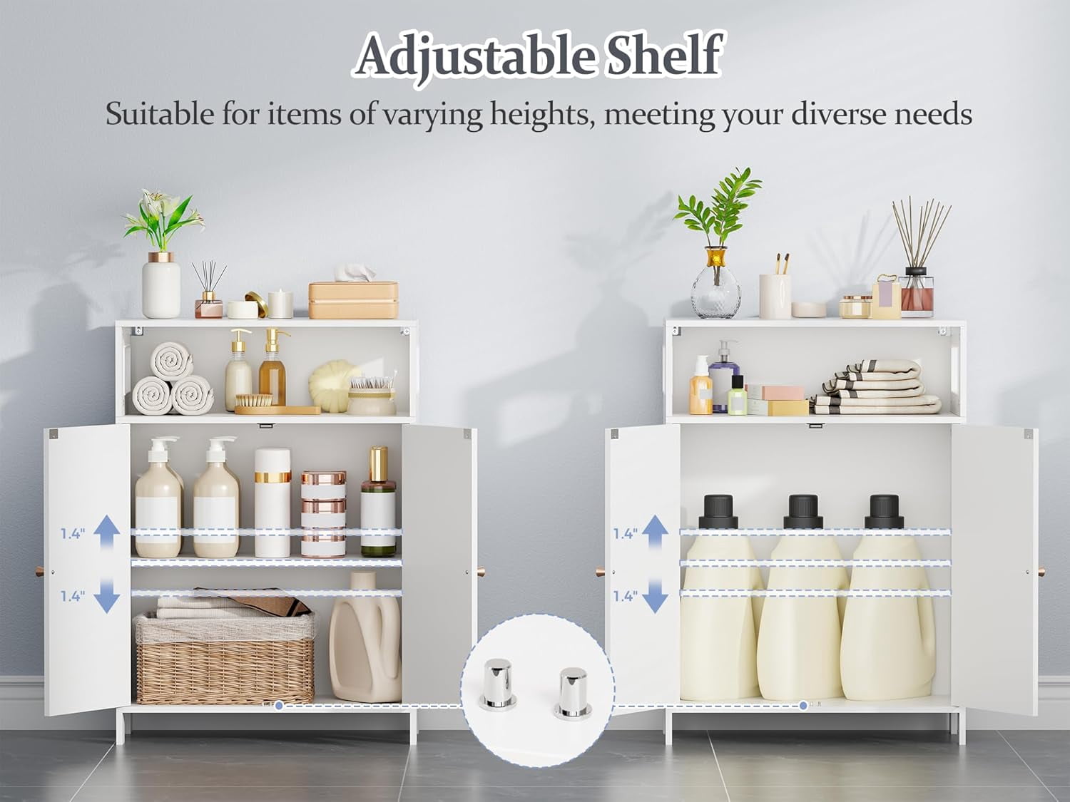Bathroom Storage Cabinet, Bathroom Floor Storage Cabinet, Freestanding Bathroom Cabinet with Double Doors and Adjustable Shelves, White 11.8" D x 23.6" W x 33.5" H YYG12W