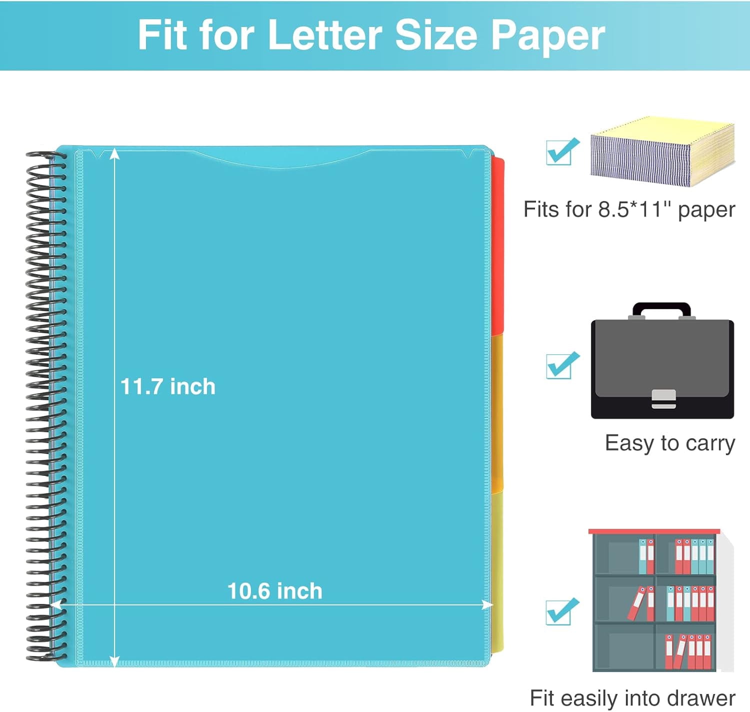 24 Pocket Project Organizer, 1/3-cut Tab Binder Organizer with Sticky Labels, Multi Pocket Folder with Zipper Pouch, Folder Binder Spiral Pocket Notebook, Office Supplies