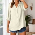 thumbnail image 2 of Paguaki Womens Tops V Neck Mid Length Sleeve Top Summer Top for Women Dressy Casual Solid Color Casual Blouse Shirt Top, 2 of 7