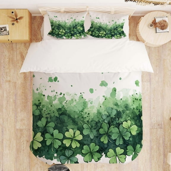 St. Patrick's Day Themed Bedding Set, Shamrock Print Unisex Bedding Set with 1 Duvet Cover and 2 Pillowcases, Christmas Gift
