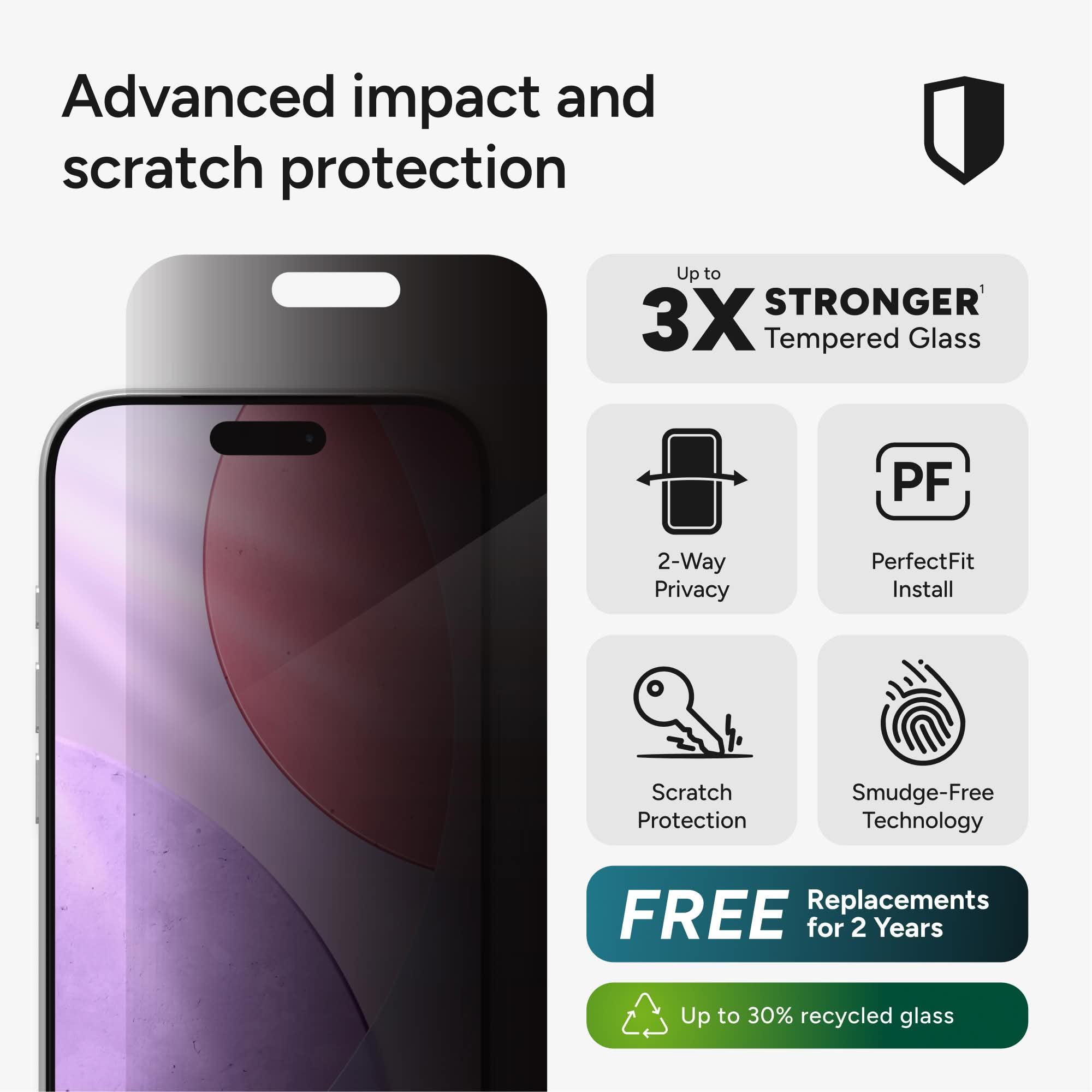 ZAGG InvisibleShield – Apple iPhone 17 Pro Glass Shield Privacy Screen Protector, PerfectFit™ Installation, 3x Stronger Glass, Impact & Scratch Protection
