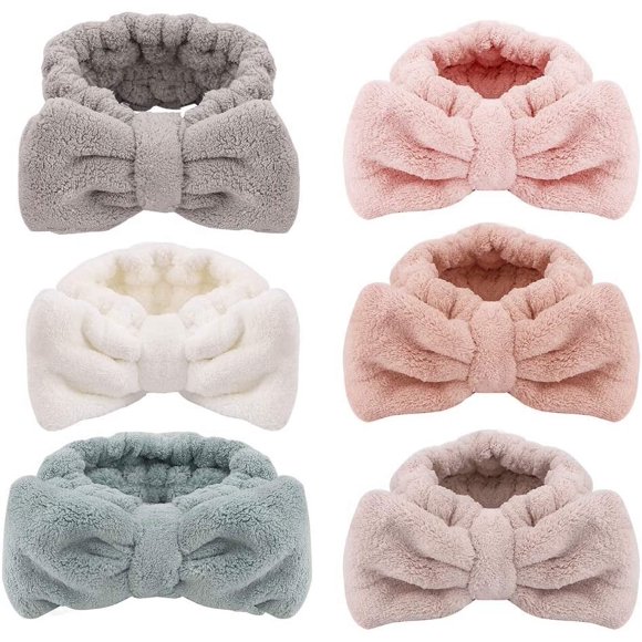 EcoNesxp Women Soft Bow Hairband Fluffy Makeup Headband Cosmetic Headband Wool Elastic Headband Spa 6pcs Beauty Facial Skin Care Makeup Suitable for Face Washing