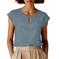 thumbnail image 2 of ClodeEU Women's Keyhole Neck Cap Sleeve Linen Blouse, Casual Loose Fit Summer Top Light Blue,Women's Plus L, 2 of 8