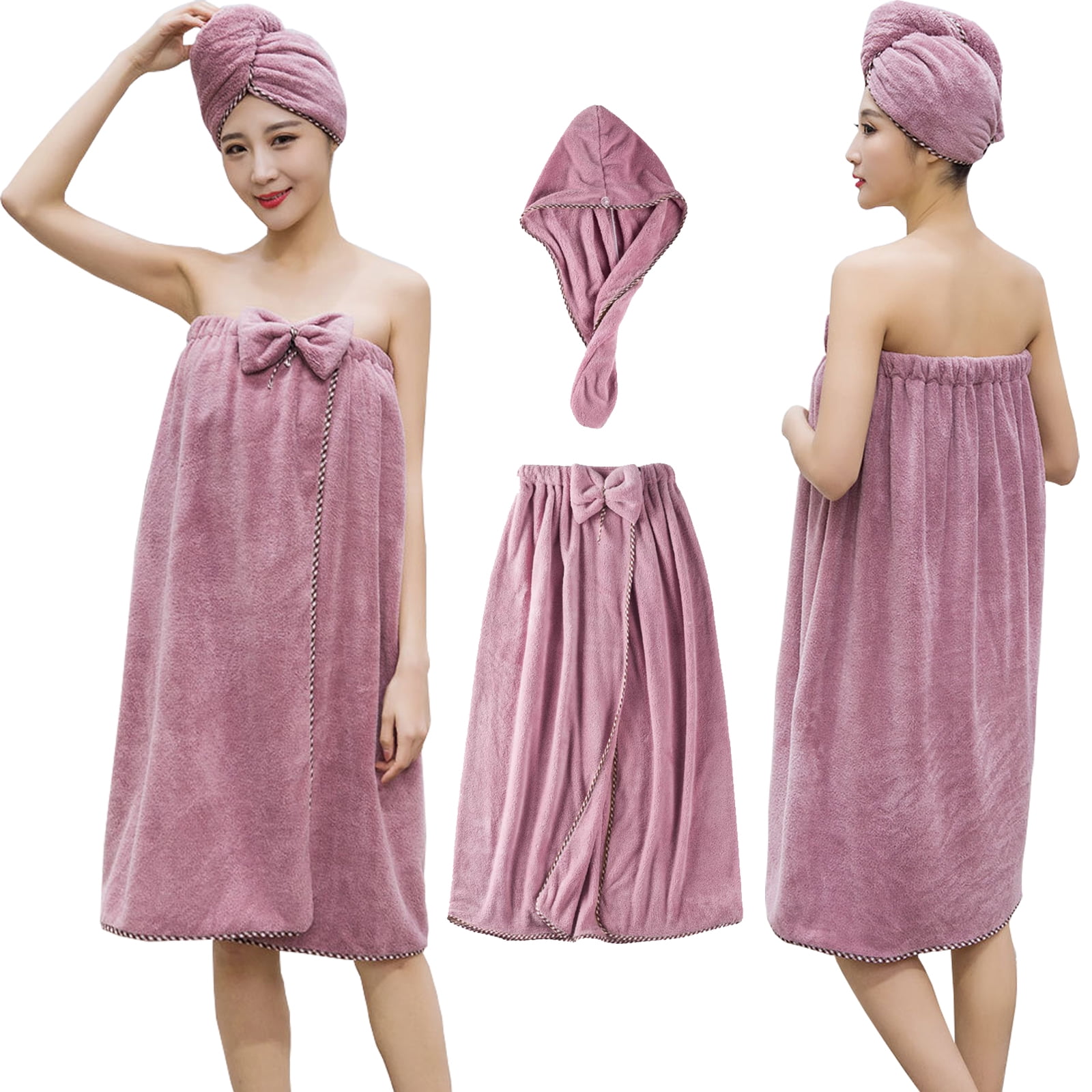Bath Towel Wrap, Bath towel and cap set for Women with Velcro