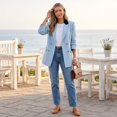 thumbnail image 2 of EANJE Women's Solid Casual Office Work Long Sleeve Open Front Blazer Jacket Sky Blue M, 2 of 5