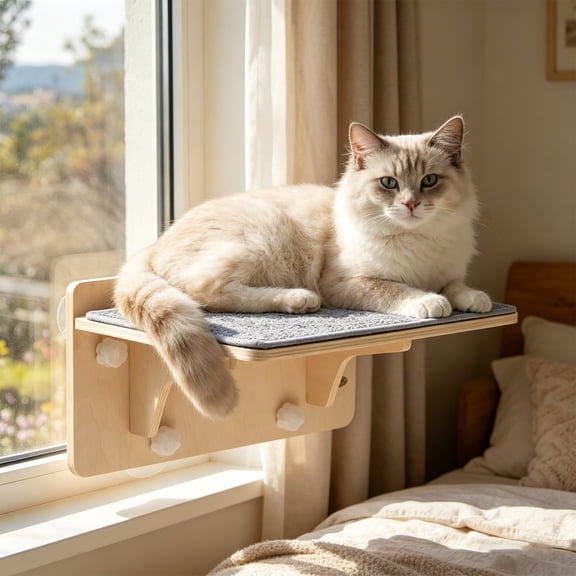 16"x10" Cat Window Perch, Cat Hammock Window with Solid Wood, Strong Suction Cup & Washable Mat, Kitten Window Seat Indoor, Cats Perch Bed for Birds Watching Inside