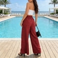 thumbnail image 5 of Women's Soft Cotton Wide Leg Pants, Elastic Waist with Drawstring, Casual Tapered Silhouette, Loose Fit Palazzo Style for Daily Wear, Comfortable Lounge, Work, Travel | TruHer,Wine S, 5 of 9