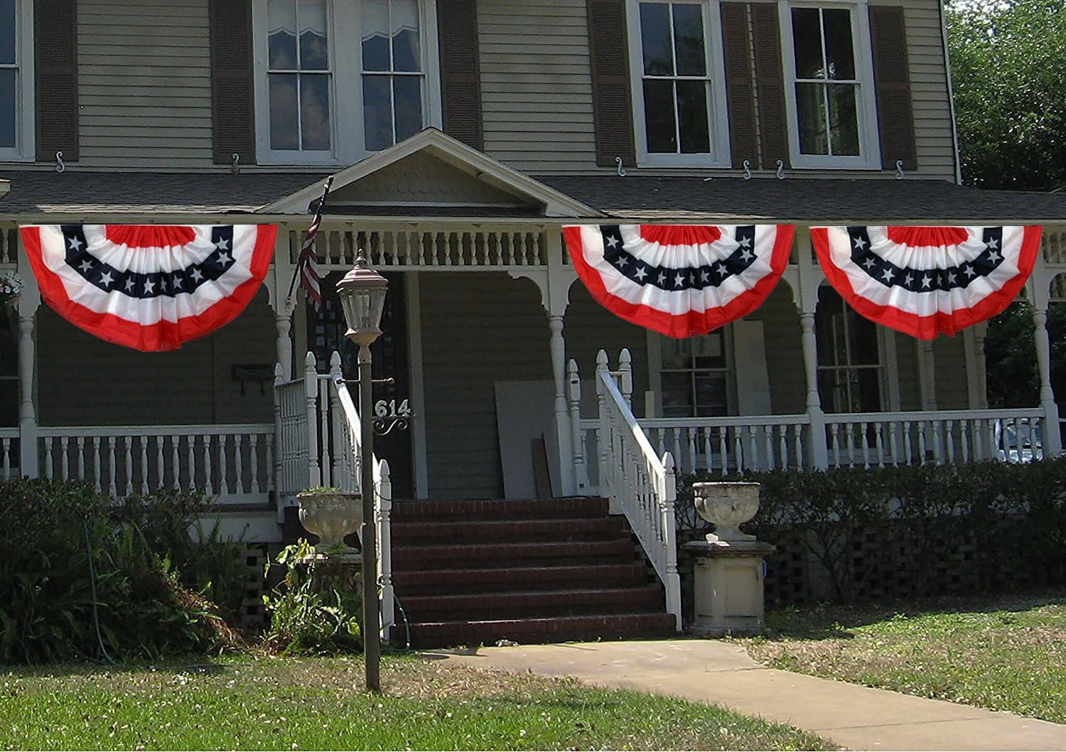 Patriotic Bunting Banner American Flag - 3' x 6' Pleated Fan Flag, 4th of July, USA, Red White Blue, President's Day, Memorial Day