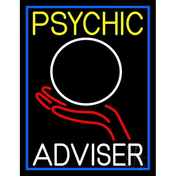 Psychic Adviser Crystal Logo LED Neon Sign 31" Tall x 24" Wide - inches Black Square Cut Acrylic Backing, with Dimmer - Bright and Premium built indoor LED Neon Sign for Storefront.
