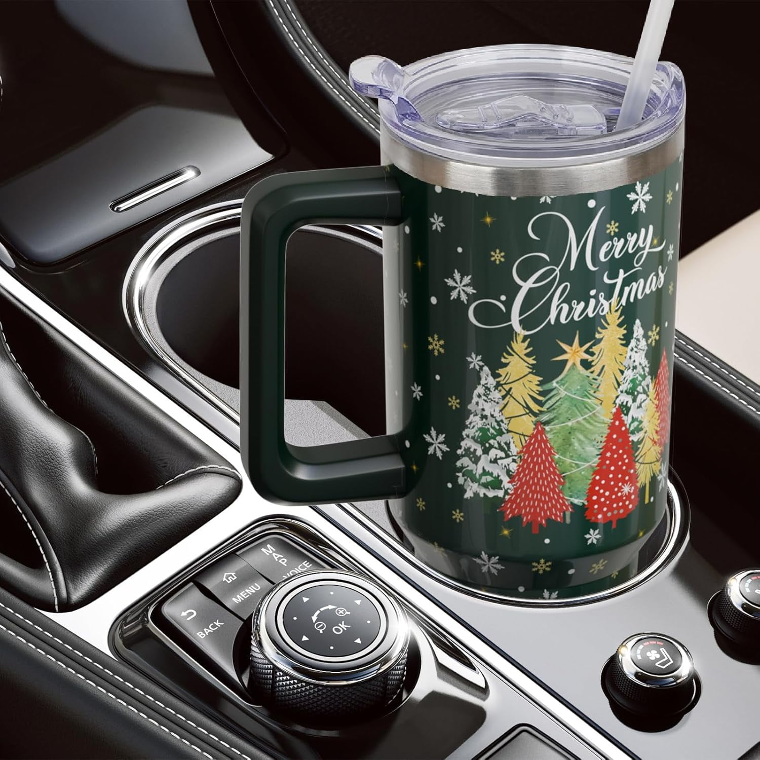 40oz Christmas Tumbler With Handle Lid and Straw, Stainless Steel Pink Xmas Snowman Insulated Coffee Cup, Christmas Gifts for Women/Mom/Daughter/Aunt/Girlfriend