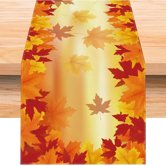 Linen Orange Watercolor Maple Leaf Fall Table Runner 72 Inches Long Farmhouse Fall Autumn Thanksgiving Home Kitchen Dining Room Table Decoration