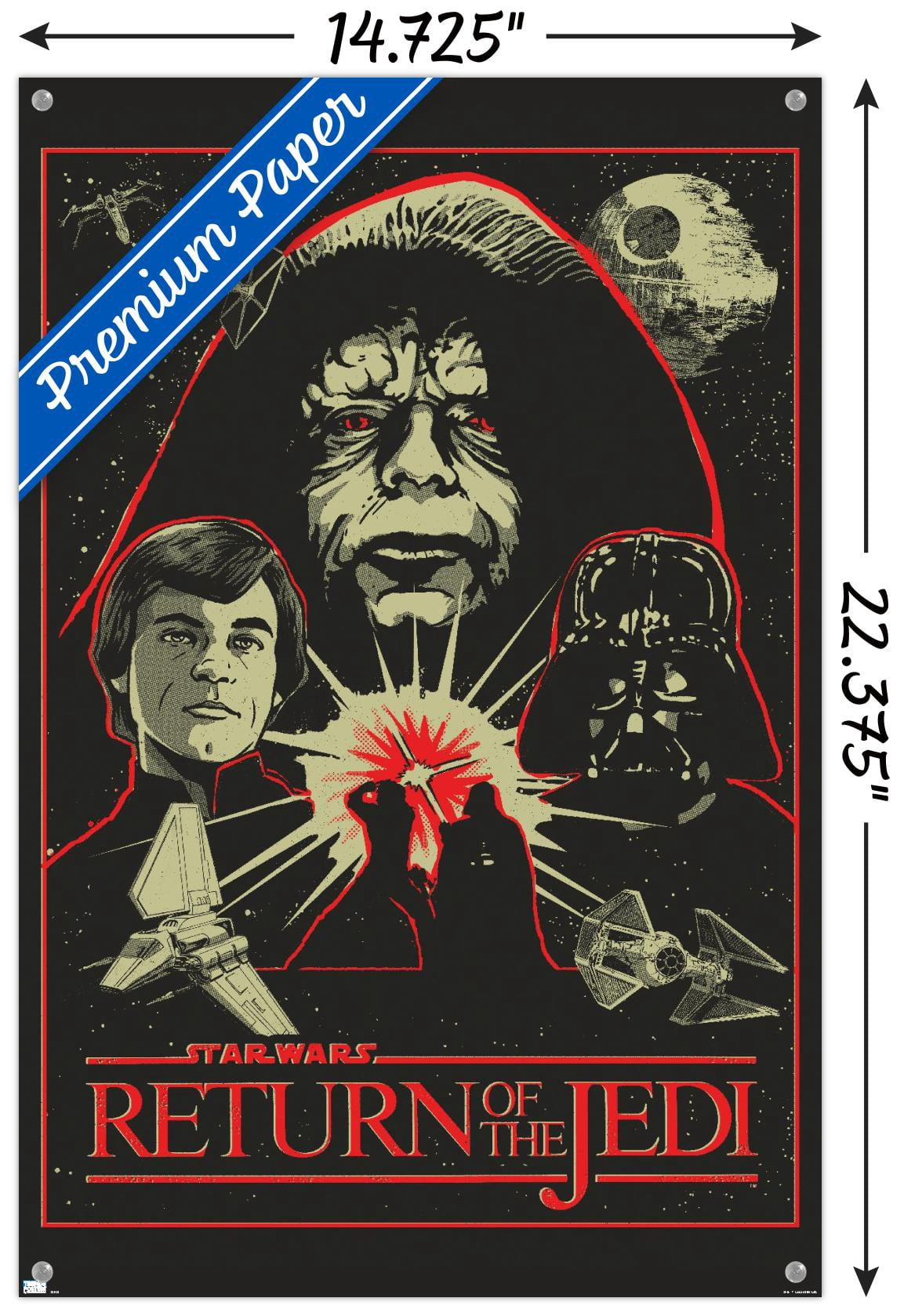 Star Wars: Return of the Jedi - Red Outline Illustration Wall Poster with Push Pins, 14.725" x 22.375"