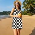 thumbnail image 5 of Kuqiui Black and White Checkerboard for Women's Sleeveless A-Line Dress with Pockets, Casual Knee Length Loose Tank Dress for Summer, 5 of 6