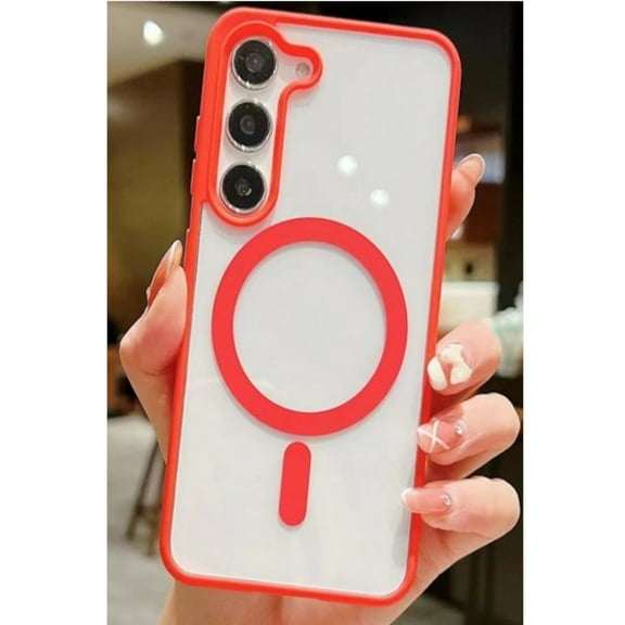 Xpression Phone Case For Samsung Galaxy S25 EDGE Hybrid Clear Transparent with Color Edge Bumper, MagSafe Compatible Ultra Slim Hard PC Cover, Red