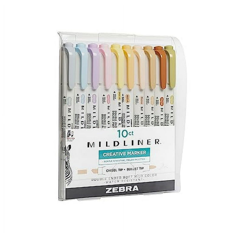 Zebra Pen Mildliner Double Ended Highlighter Set, Chisel and Bullet Point  Tips, Assorted Neutral and Gentle Ink Colors, 10-Pack (78701)