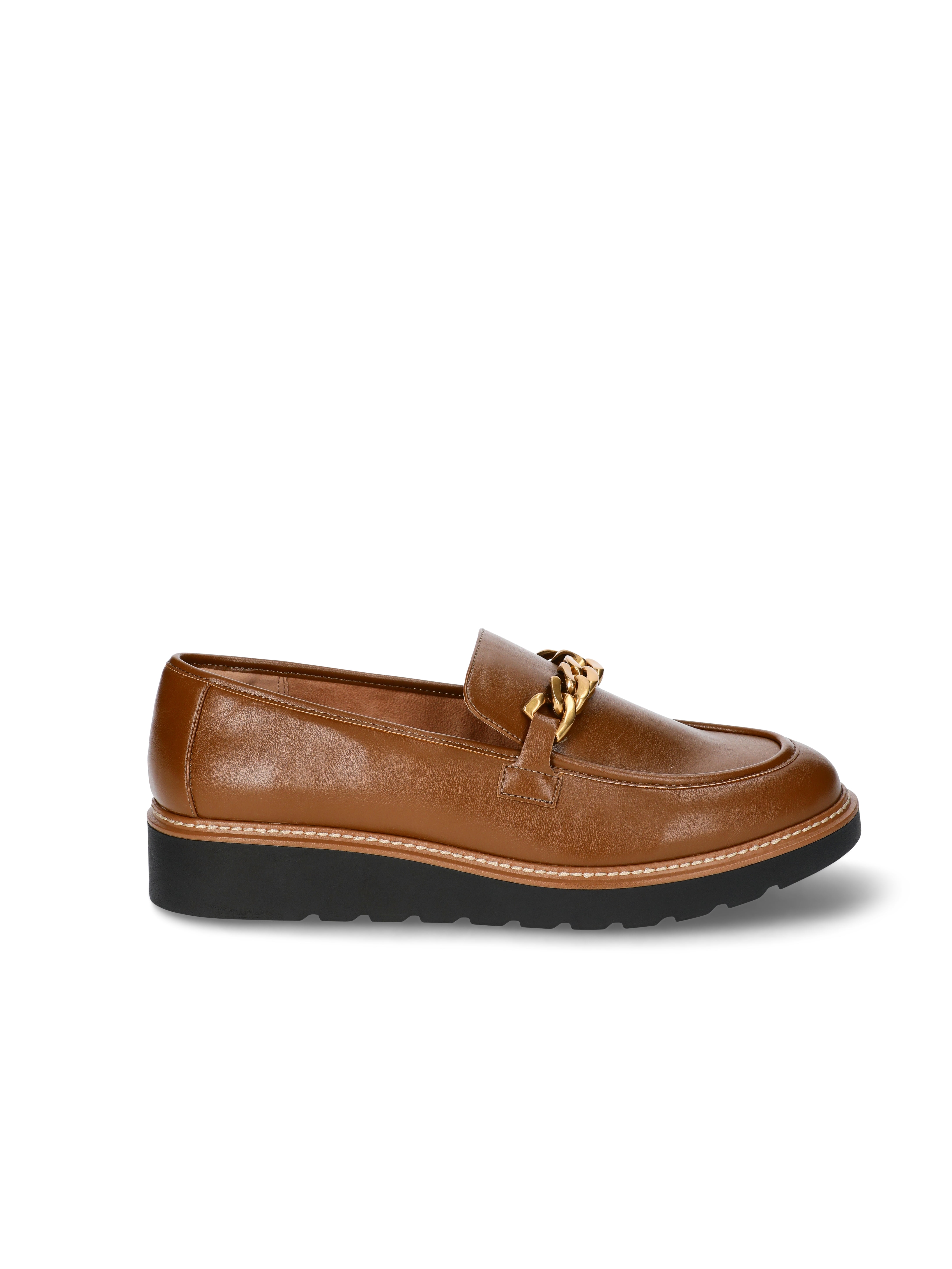 Time and Tru Women's Faux Leather Comfort Loafers with Chain Accent, Wide Width